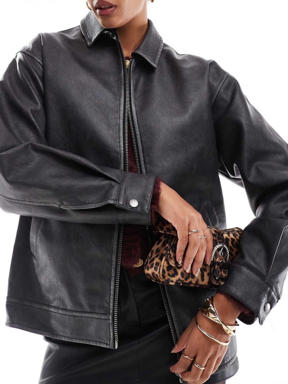 Miss Selfridge Black Faux-Leather Zip Jacket